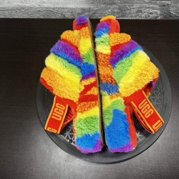 UGG Fluff Yeah Womens Size 8 Slide Rainbow Slide Slip On Comfort Slippers - Picture 10 of 10
